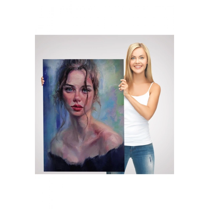 Renkli Gözlü Güzel Kadın Dekoratif Duvar Tablosu-6368