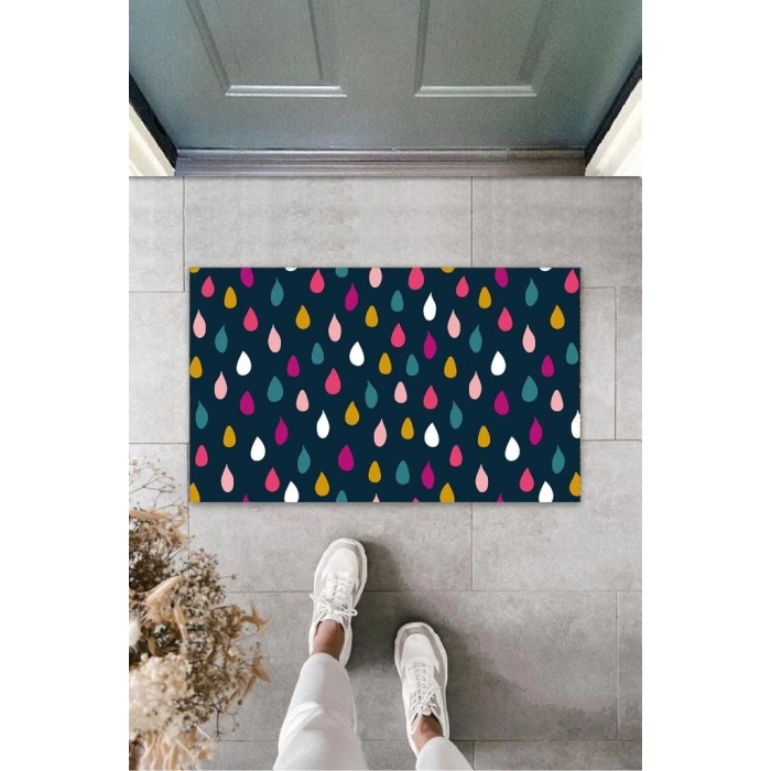 Renkli Kapı Önü Paspası Damlalar Desen  K-3250