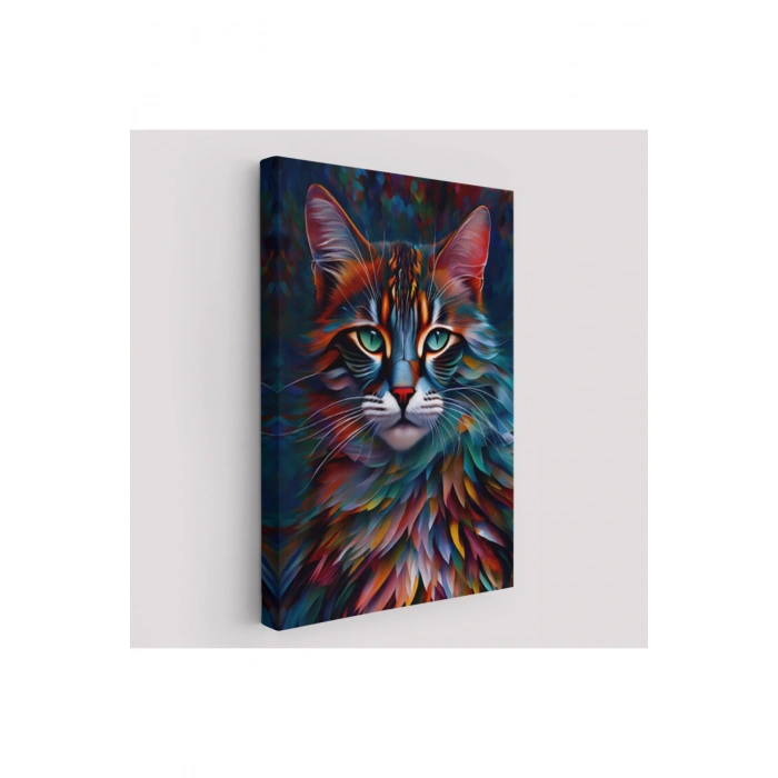 Renkli Karizmatik Kedi Dekoratif Duvar Tablosu-6225