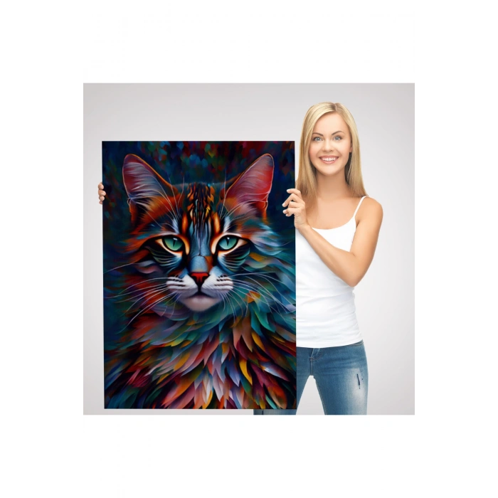 Renkli Karizmatik Kedi Dekoratif Duvar Tablosu-6225