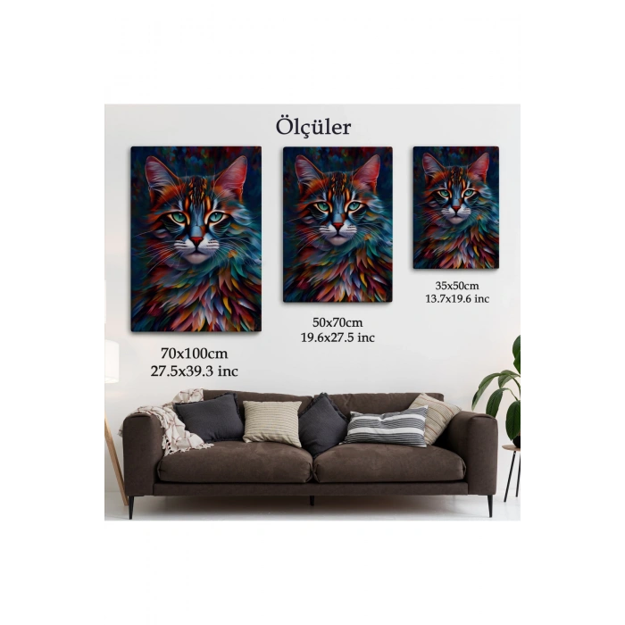 Renkli Karizmatik Kedi Dekoratif Duvar Tablosu-6225
