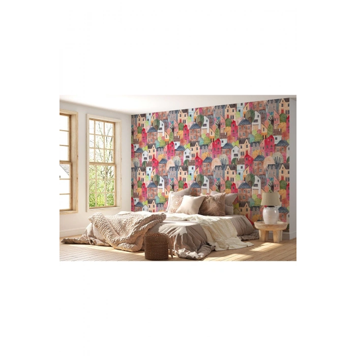 Renkli Soyut Şehir Manzarası Duvar Kağıdı-5758