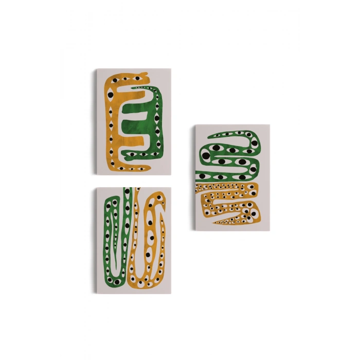 Renkli Soyut Şekiller Dekoratif Duvar Tablosu Üçlü Set-EV-122