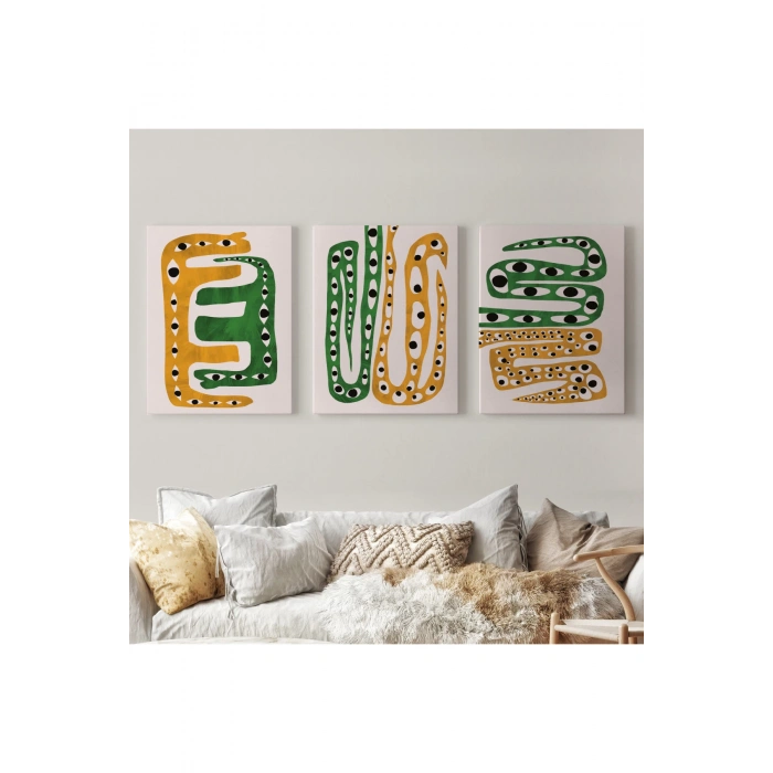 Renkli Soyut Şekiller Dekoratif Duvar Tablosu Üçlü Set-EV-122