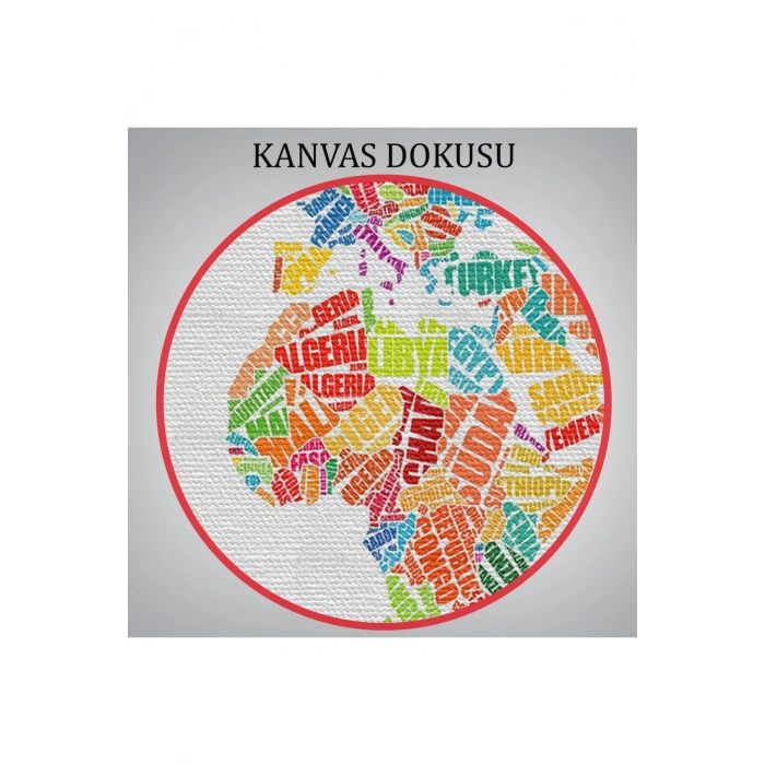 Renkli Ülke İsimli Dünya Haritası Kanvas Tablo 1011
