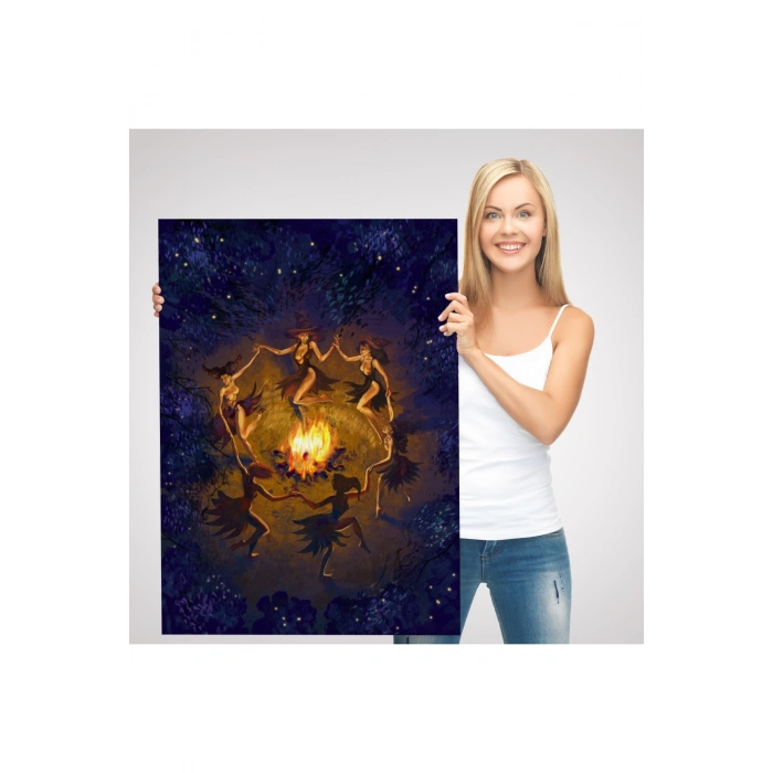 Şabat Ayini Yapan Cadıların Ateş Etrafındaki Dans Tablosu-6354