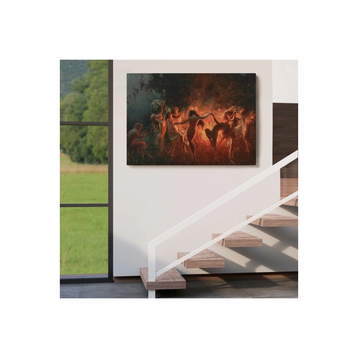 Şabat Ayinin de Ateş Etrafında Dans Eden Kadınlar Tablosu - Fire Dance-6589