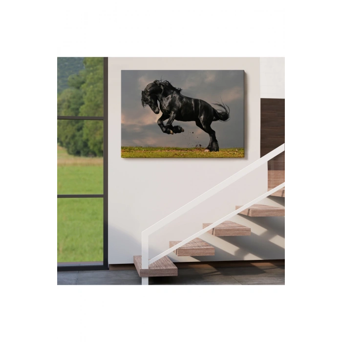 Şaha Kalkmış Siyah At Tablosu-6620