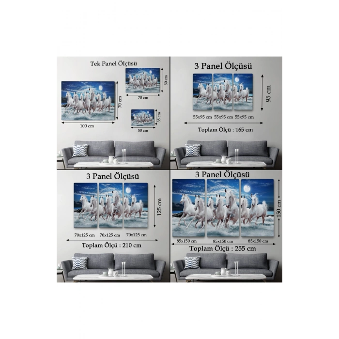 Sahildeki Koşan Beyaz Atlar Tablosu-6580