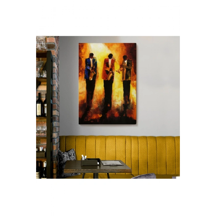 Saksafon Çalan Müzik Grubu Dekoratif Duvar Tablosu-6422