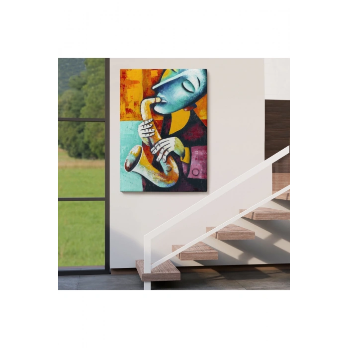 Saksafon Çalan Sürreal Müsizyen Dekoratif Duvar Tablosu-6423