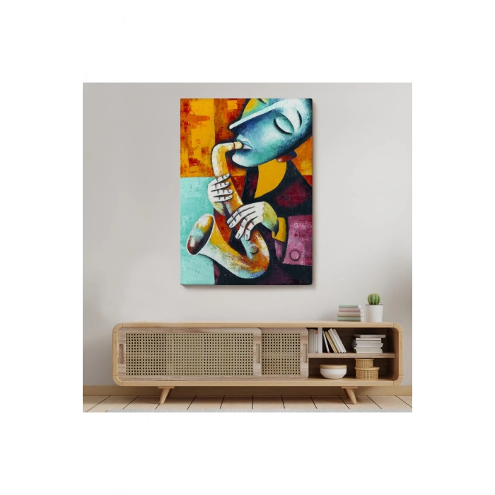 Saksafon Çalan Sürreal Müsizyen Dekoratif Duvar Tablosu-6423