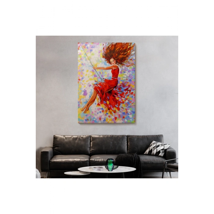 Salıncaktaki Kırmızı Elbiseli Kız Tablosu-6317