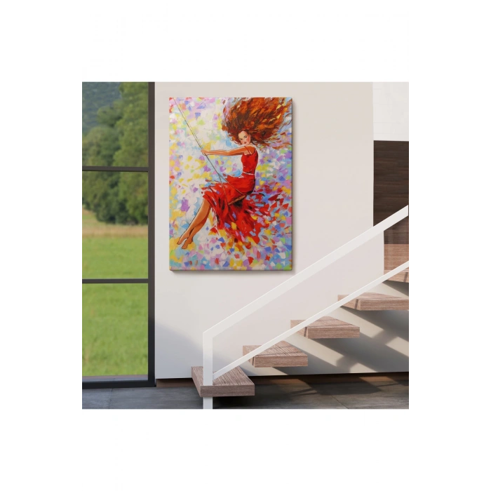 Salıncaktaki Kırmızı Elbiseli Kız Tablosu-6317
