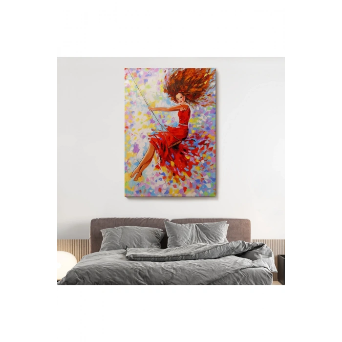 Salıncaktaki Kırmızı Elbiseli Kız Tablosu-6317