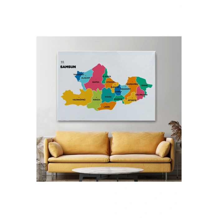 Samsun İli ve İlçeler Haritası  Dekoratif Kanvas Tablo 1445