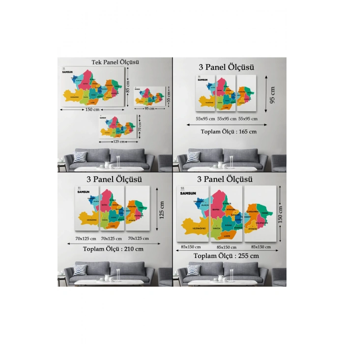 Samsun İli ve İlçeler Haritası  Dekoratif Kanvas Tablo 1445