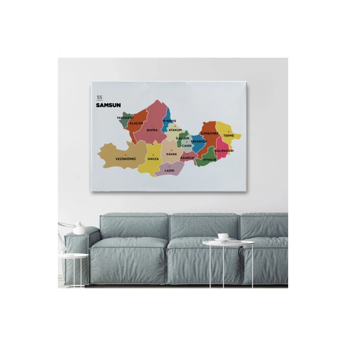 Samsun İli ve İlçeler Haritası  Dekoratif Kanvas Tablo 1446