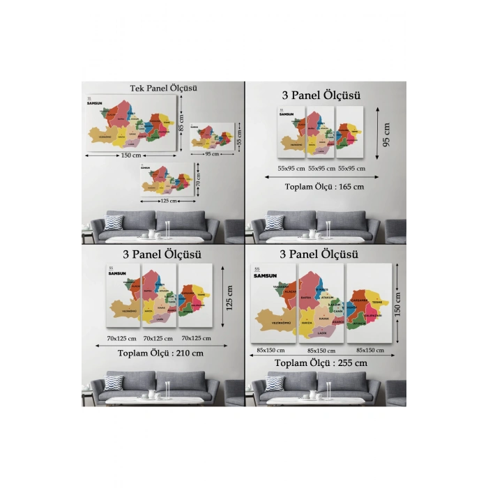 Samsun İli ve İlçeler Haritası  Dekoratif Kanvas Tablo 1446
