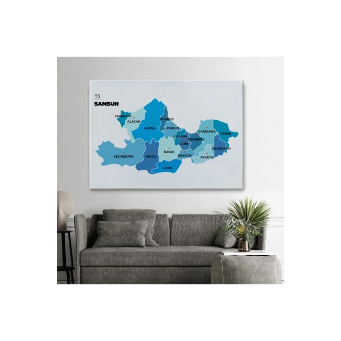Samsun İli ve İlçeler Haritası  Dekoratif Kanvas Tablo 1447