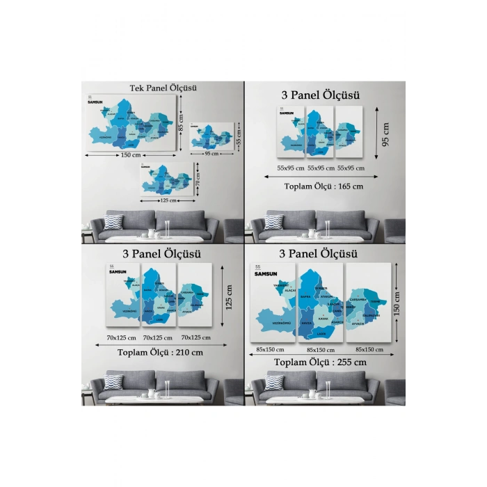 Samsun İli ve İlçeler Haritası  Dekoratif Kanvas Tablo 1447