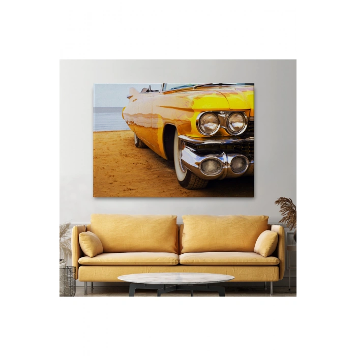 Sarı Klasik Araba Tablosu-6612