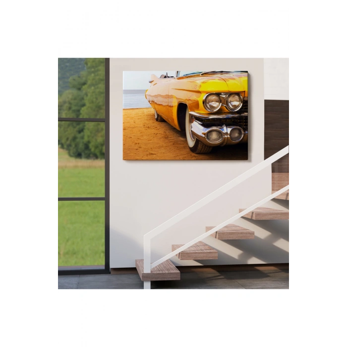 Sarı Klasik Araba Tablosu-6612