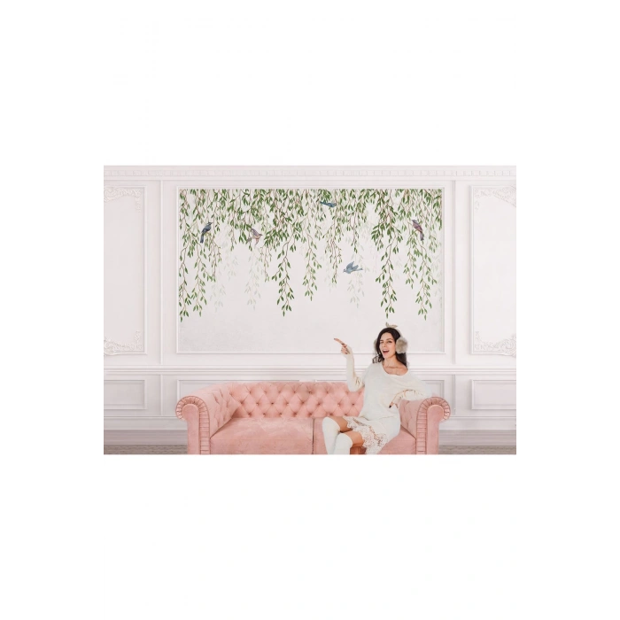 Sarmaşıktaki Kuşlar Desenli Duvar Kağıdı-5613