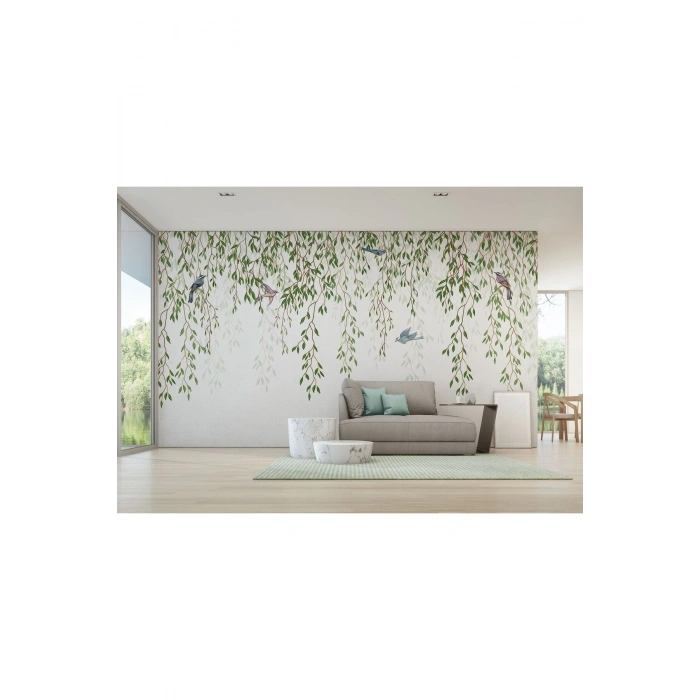 Sarmaşıktaki Kuşlar Desenli Duvar Kağıdı-5613