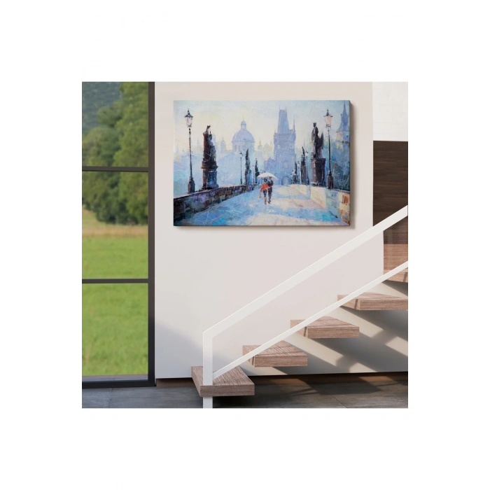 Şemsiye Altında Bir Çift Aşık Temalı Kanvas Duvar Tablosu-1187