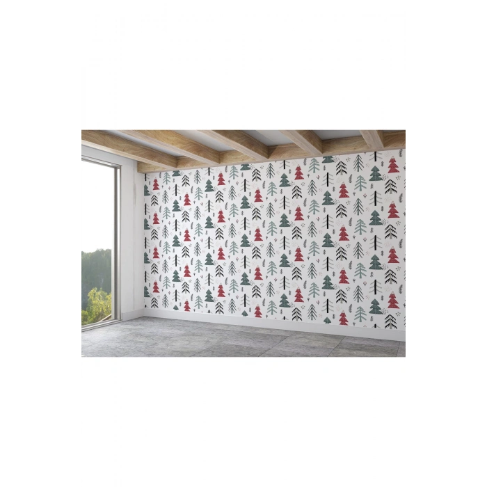 Sevimli Ağaçlar Çizim Desenli Çocuk Odası Duvar Kağıdı-5740