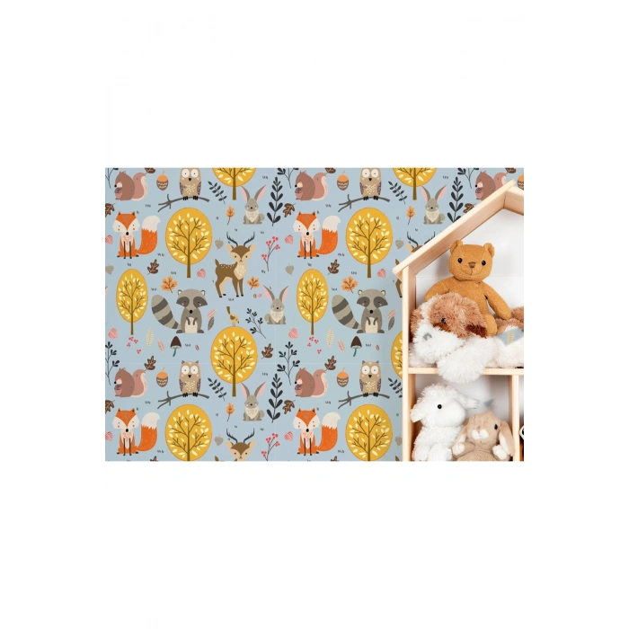 Sevimli Doğa Hayvanları Temalı Öğretici Çocuk Odası Duvar Kağıdı-5728