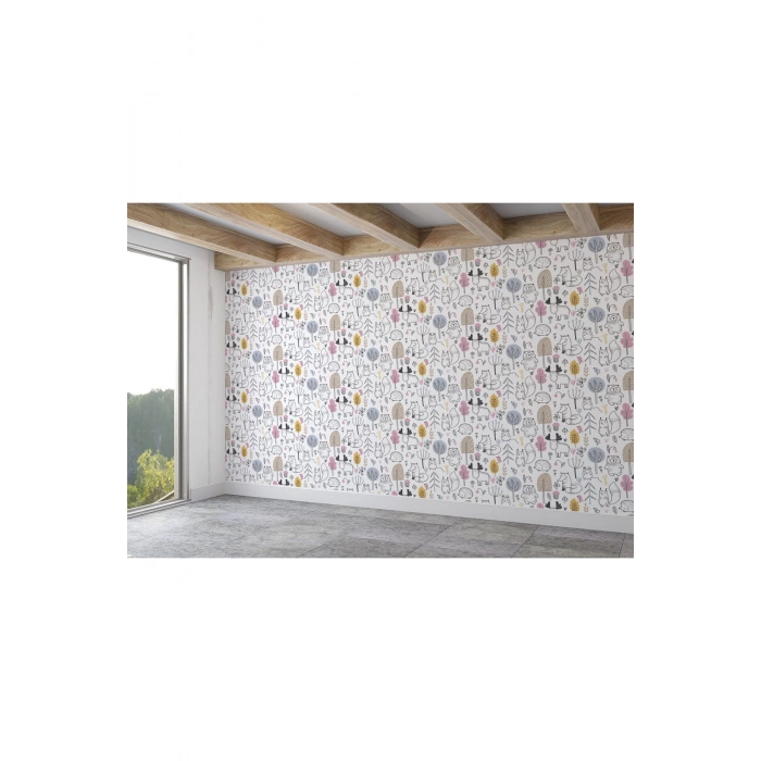 Sevimli Doğa Hayvanları Temalı Öğretici Çocuk Odası Duvar Kağıdı-5730