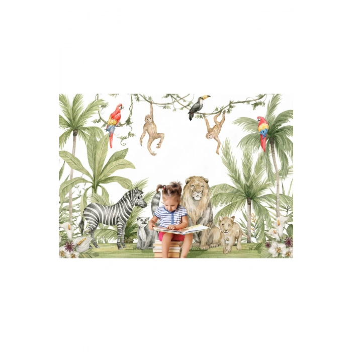 Sevimli Hayvanlar Desenli Duvar Kağıdı Kreş Okul Posteri-5638