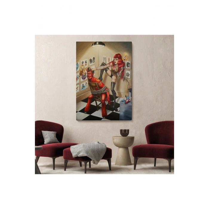 Şeytanı Yakalayan Dövmeci Kız Duvar Tablosu-6285