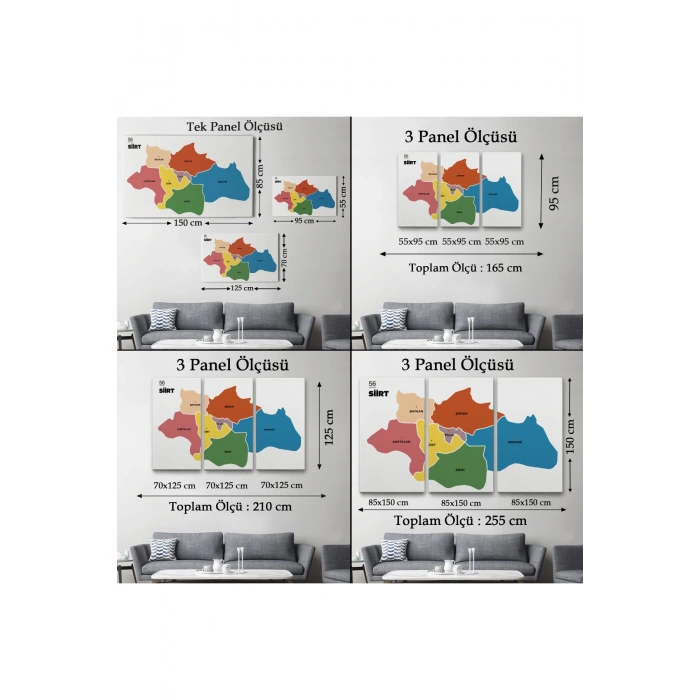 Siirt İli ve İlçeler Haritası  Dekoratif Kanvas Tablo 1449