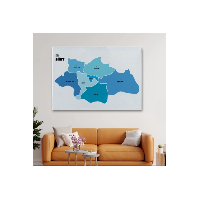 Siirt İli ve İlçeler Haritası  Dekoratif Kanvas Tablo 1450