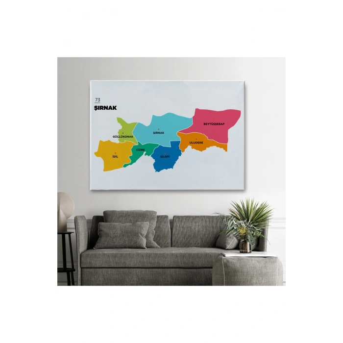 Şırnak İli ve İlçeler Haritası  Dekoratif Kanvas Tablo 1460