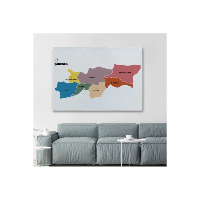 Şırnak İli ve İlçeler Haritası  Dekoratif Kanvas Tablo 1461