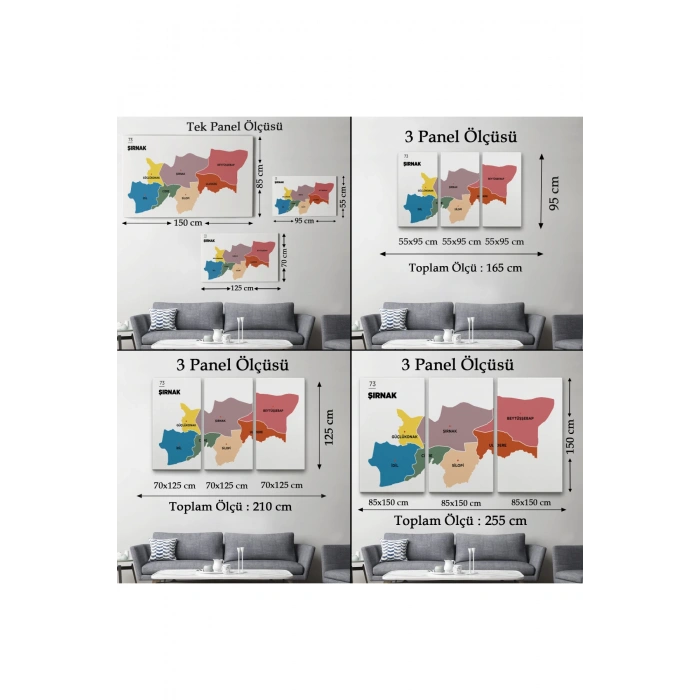 Şırnak İli ve İlçeler Haritası  Dekoratif Kanvas Tablo 1461