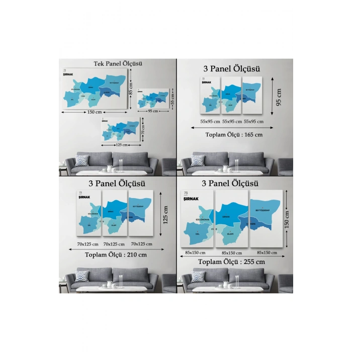 Şırnak İli ve İlçeler Haritası  Dekoratif Kanvas Tablo 1462