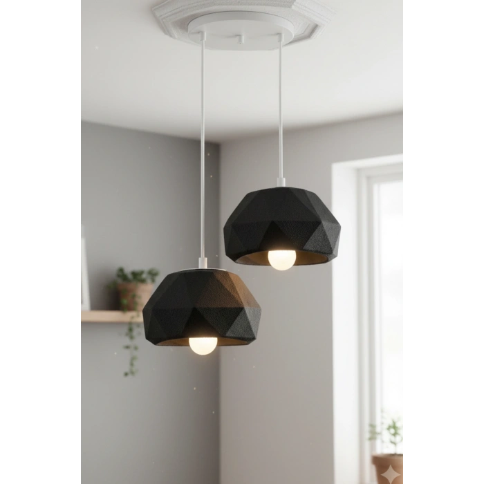 Siyah 2 Li Geometrik Avize 25 x 25