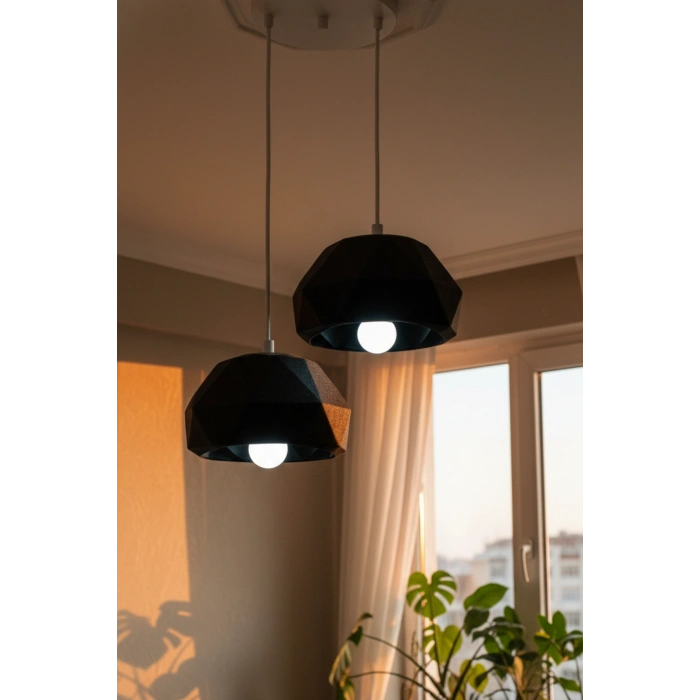 Siyah 2 Li Geometrik Avize 25 x 25