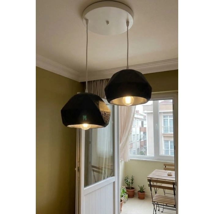 Siyah 2 Li Geometrik Avize 25 x 25