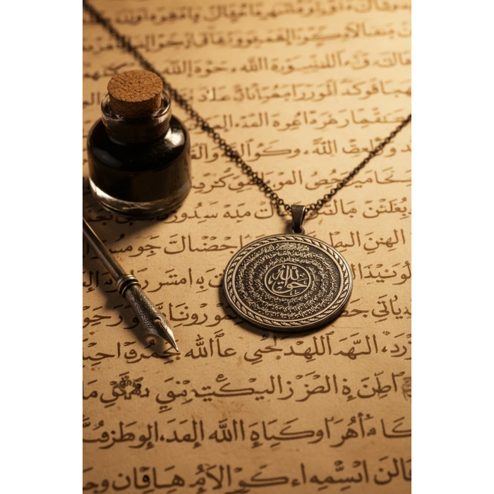 Siyah Çelik Nal-ı Şerif ve Hakkani Mührü Yazılı Kolye Paslanmaz Kararmaz Zincir (unisex)