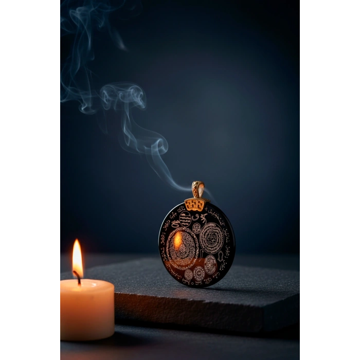 Siyah Çok Dualı Akik Taşı Kolye, Manevi Sembollerle Şifa Ve Denge