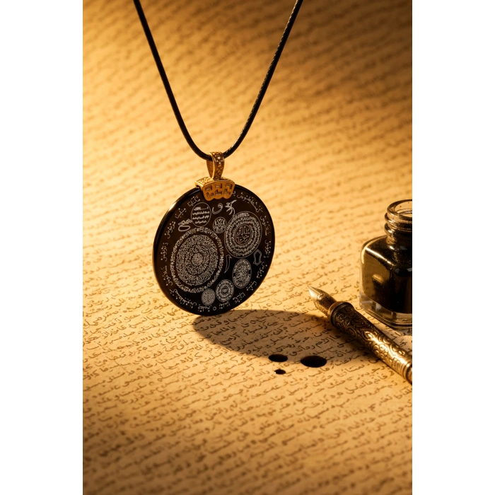 Siyah Çok Dualı Akik Taşı Kolye, Manevi Sembollerle Şifa Ve Denge