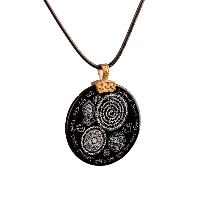 Siyah Çok Dualı Akik Taşı Kolye, Manevi Sembollerle Şifa Ve Denge