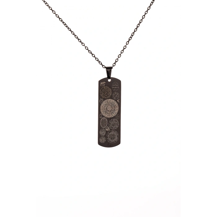 Siyah Dikdörtgen Titanyum Kaplama Dualı Çelik Kolye Çelik Zincirli kararmaz paslanmaz