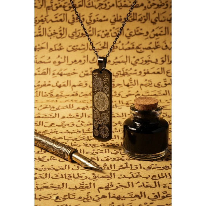 Siyah Dikdörtgen Titanyum Kaplama Dualı Çelik Kolye Çelik Zincirli kararmaz paslanmaz